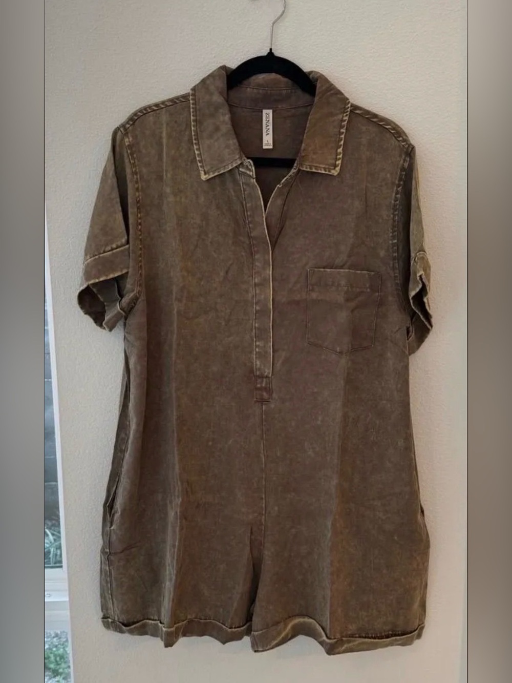 Zenana Outfitters Olive Green Short Sleeve Romper